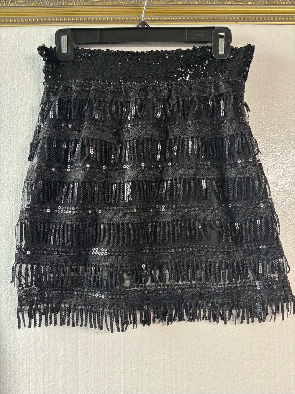 ANDREE BY UNIT Black Sequin Fringe Tiered Mini Skirt-Small-NWT